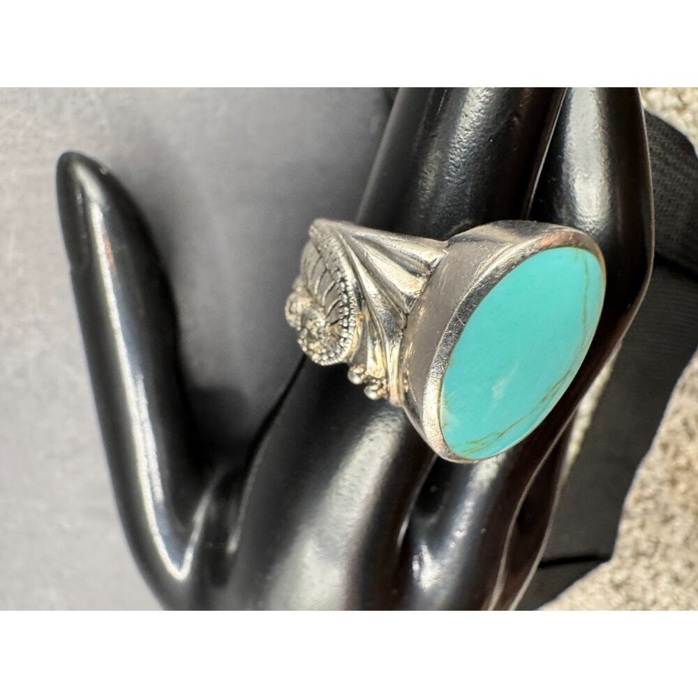 Vintage Southwestern Turquoise Oval Cut Filigree 925 Sterling Silver Ring Sz 7.5 - Picture 4 of 12